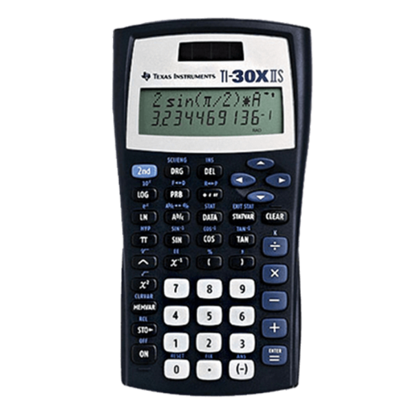 A TI-30XIIS scientific calculator.